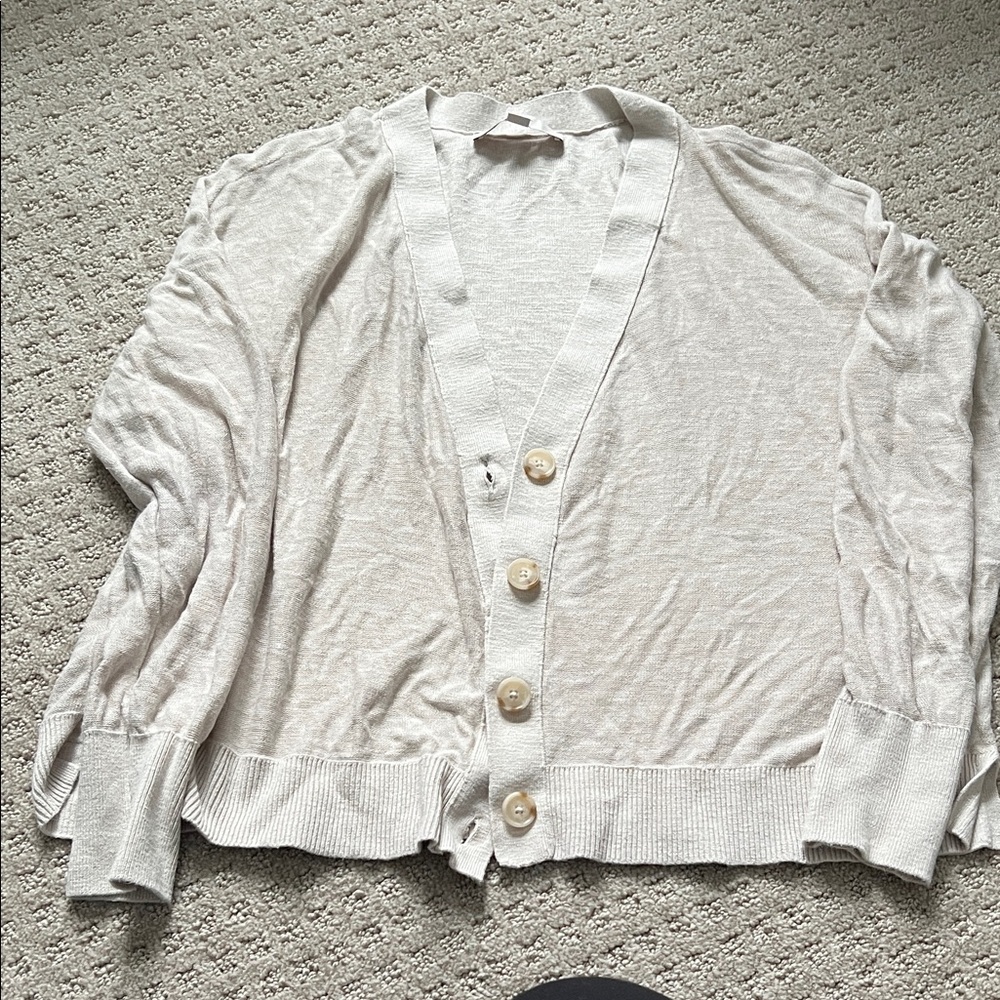 LOFT Light Beige Button-Up Cardigan
